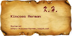 Kincses Herman névjegykártya
